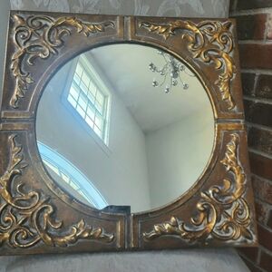 NEW Vintage Inspired Ornate Bronze Metal Hanging Wall Mirror